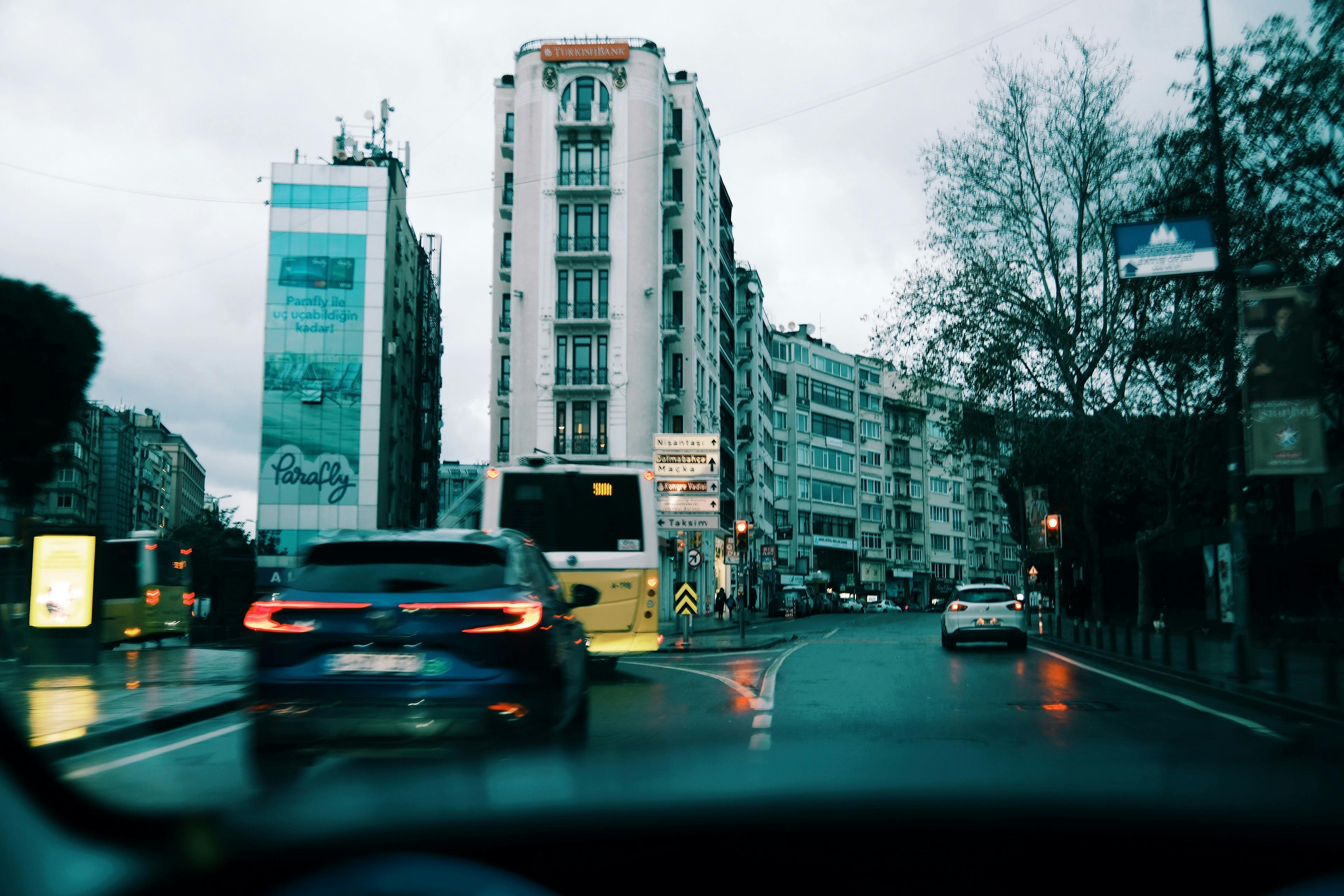 vehicles on the road in a city vehicles on the road in a city